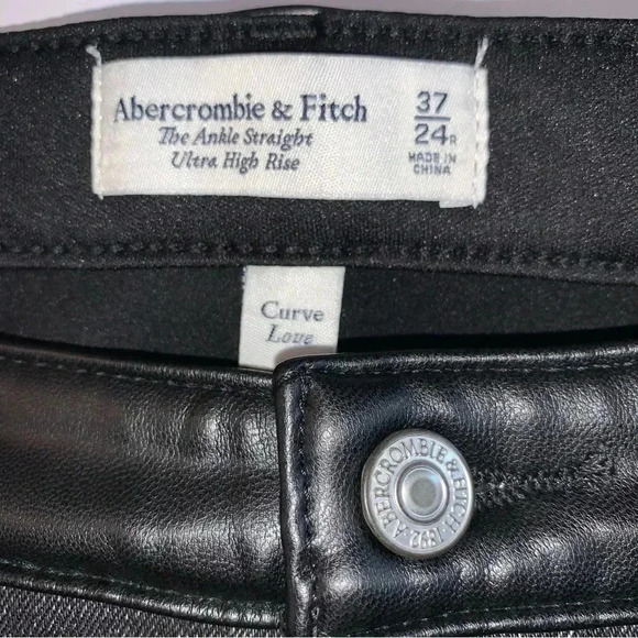Abercrombie & Fitch Ankle Straight Ultra High Rise Vegan Leather Denim 37 24W - Picture 8 of 14